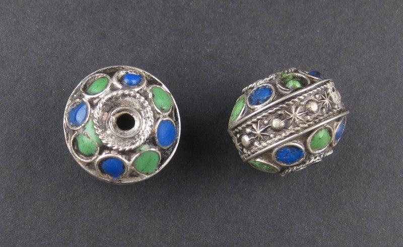 Enameled Blue-Green Berber Beads (2 pieces) - The Bead Chest