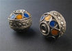 Enameled Blue-Orange Berber Beads (2 pieces) - The Bead Chest
