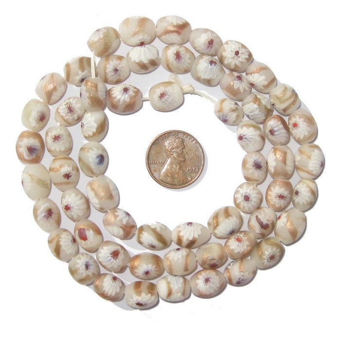 White & Pink Flower Millefiori Beads - The Bead Chest