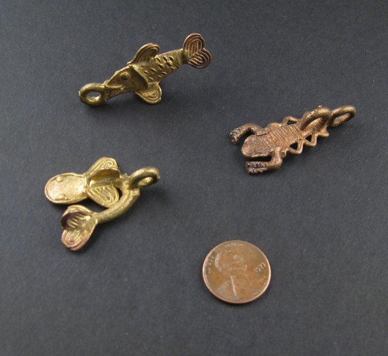 Aquatic Pack of Ghana Brass Pendants (3 pieces) - The Bead Chest