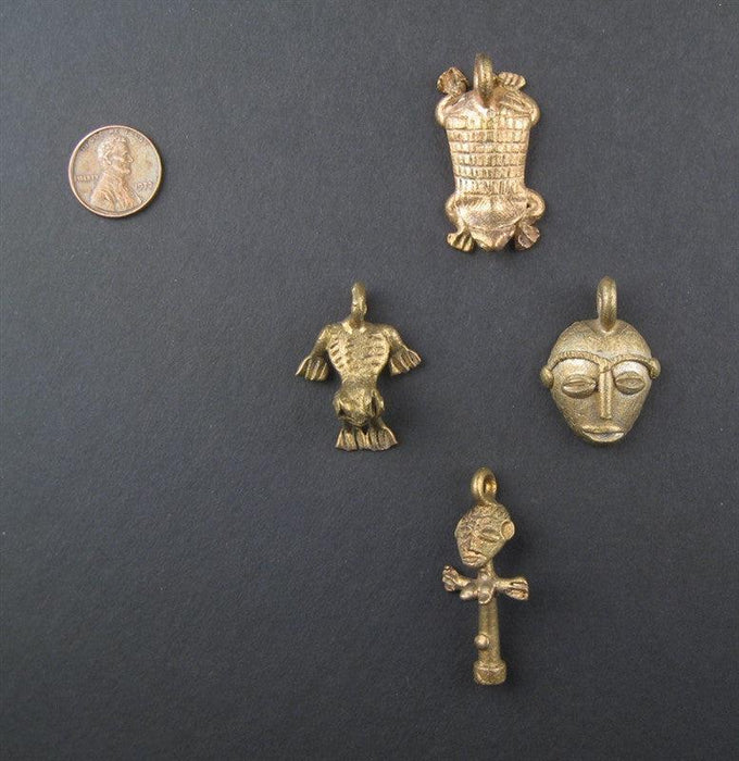 4 Piece Variety Bundle of Ghana Brass Pendants - The Bead Chest