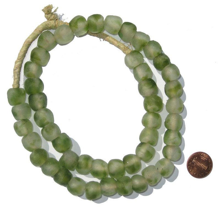Dark Green Swirl Recycled Glass Beads (14mm) - The Bead Chest