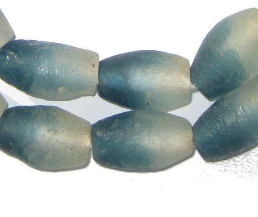 Teal Fade Oblong Recycled Glass Beads - The Bead Chest