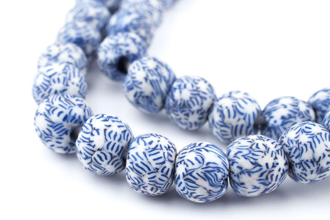 Blue & White Fused Recycled Glass Beads (14mm) - The Bead Chest