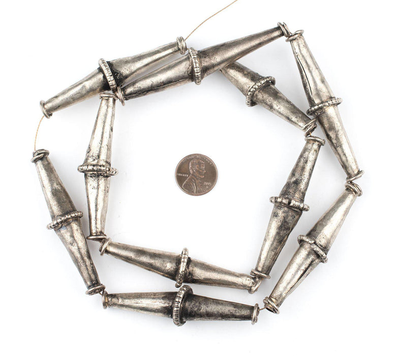 Elongated Ethiopian Silver Bicone Beads - The Bead Chest