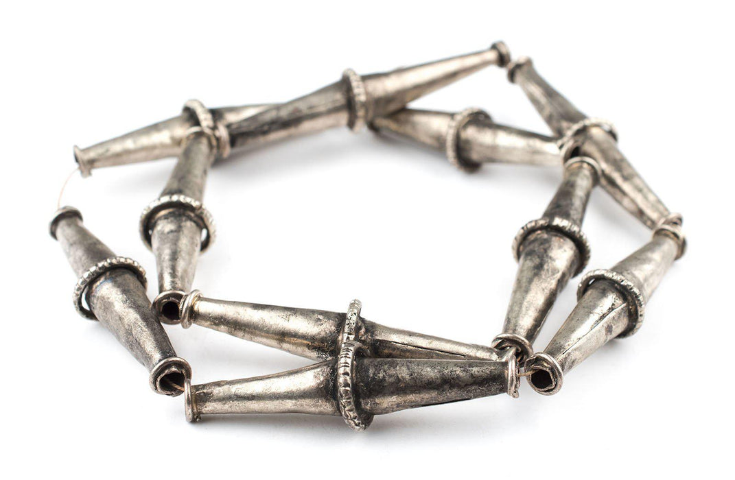 Elongated Ethiopian Silver Bicone Beads - The Bead Chest