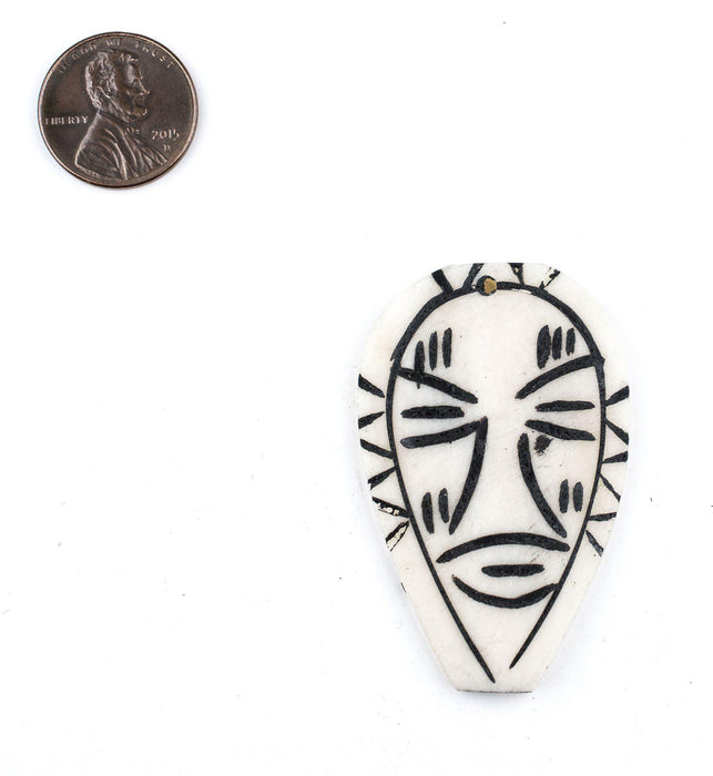 Carved White Kenya Bone Mask Pendant - The Bead Chest