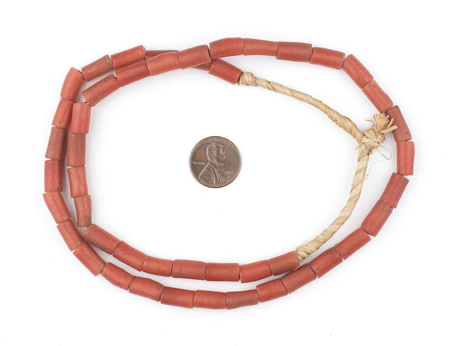 Yoruba Mock Coral Sandcast Tube Beads (12x6mm) — The Bead Chest