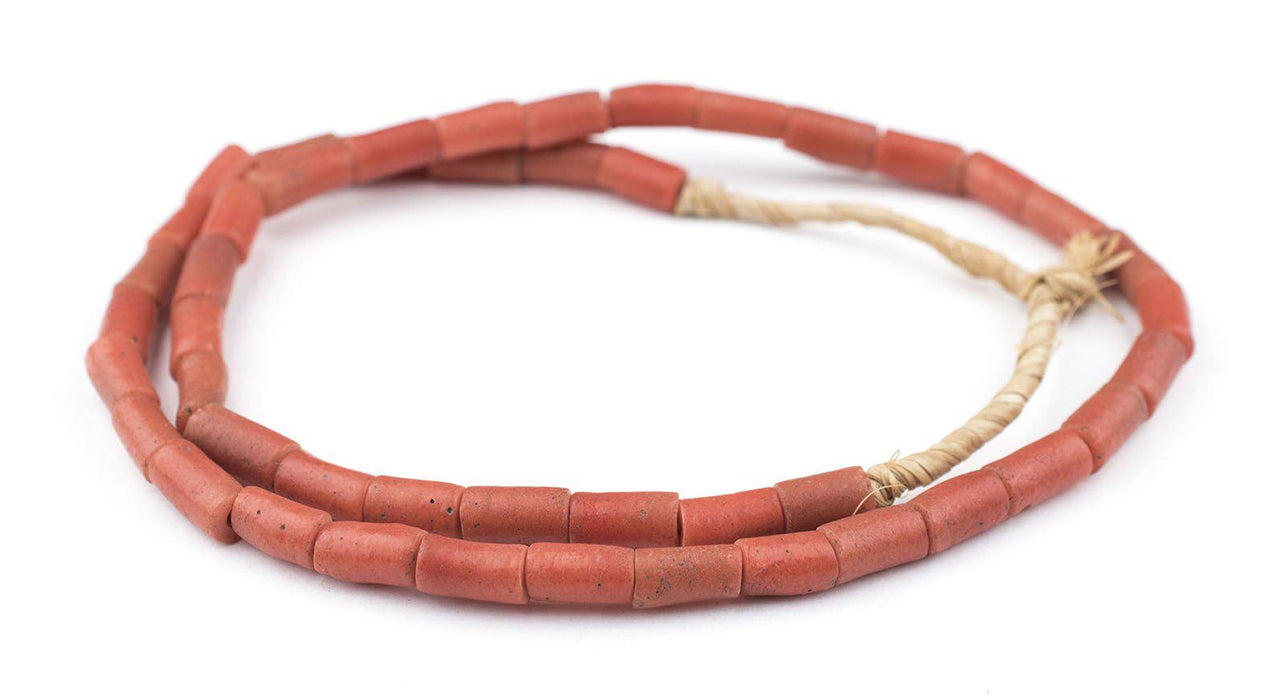 Yoruba Mock Coral Sandcast Tube Beads (12x6mm) - The Bead Chest