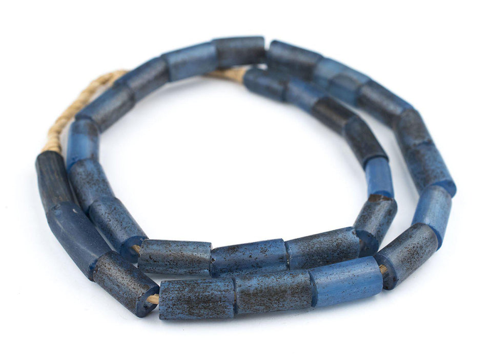 Translucent Blue Fulani Glass Tube Beads (17mm) - The Bead Chest
