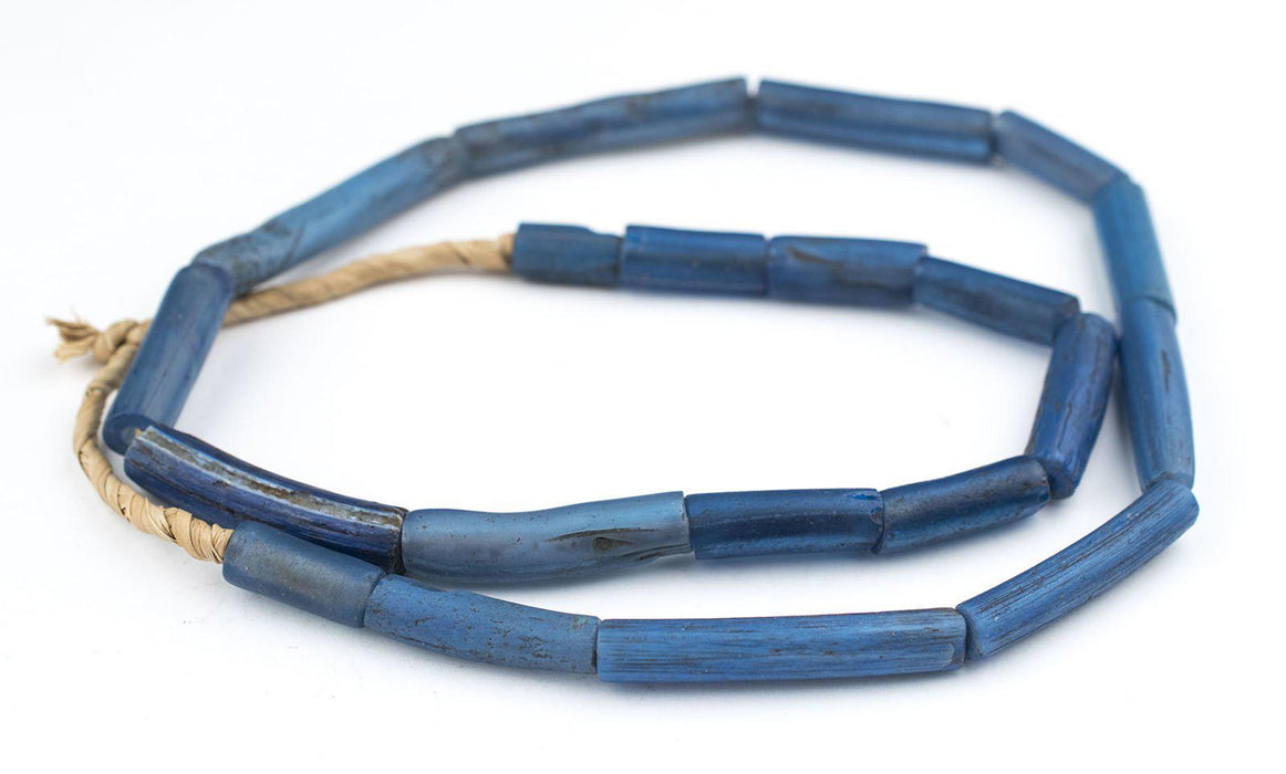 Tranlucent Blue Fulani Glass Tube Beads (8mm) - The Bead Chest