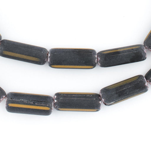 Yellow-Striped Elongated Black Glass Beads (20x8mm) - The Bead Chest