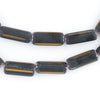 Yellow-Striped Elongated Black Glass Beads (20x8mm)