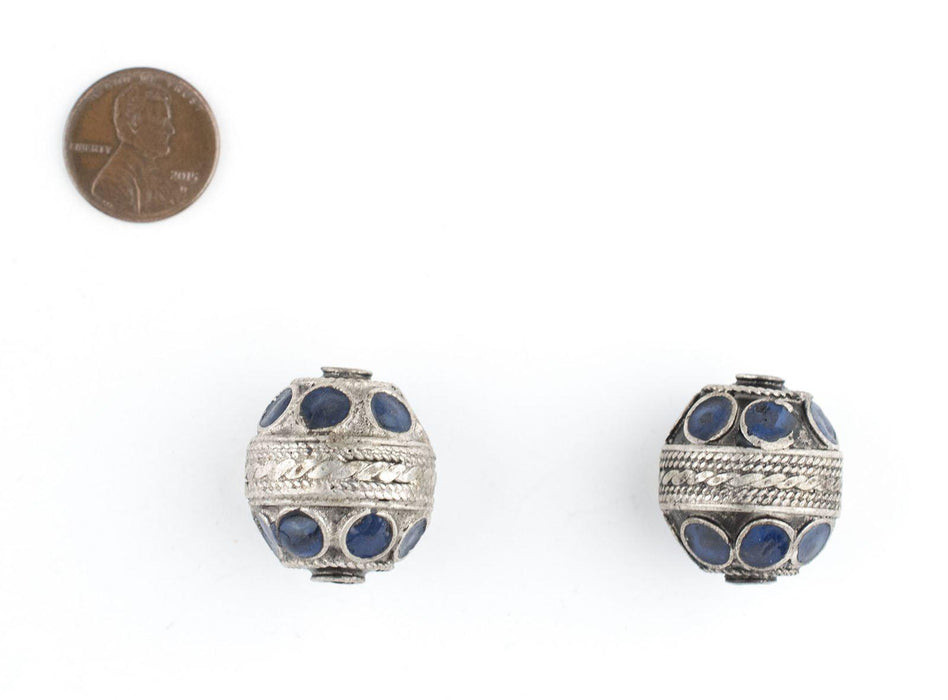 Blue Enamel Oval Berber Beads (Set of 2) - The Bead Chest