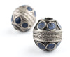 Blue Enamel Oval Berber Beads (Set of 2)