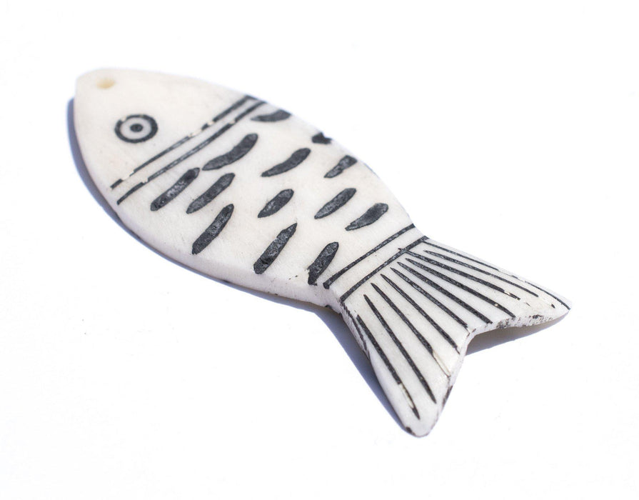 Carved White Kenya Bone Fish Pendant - The Bead Chest