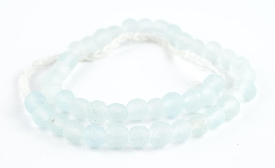 Clear Aqua Round Java Recycled Glass Beads (11mm) - The Bead Chest