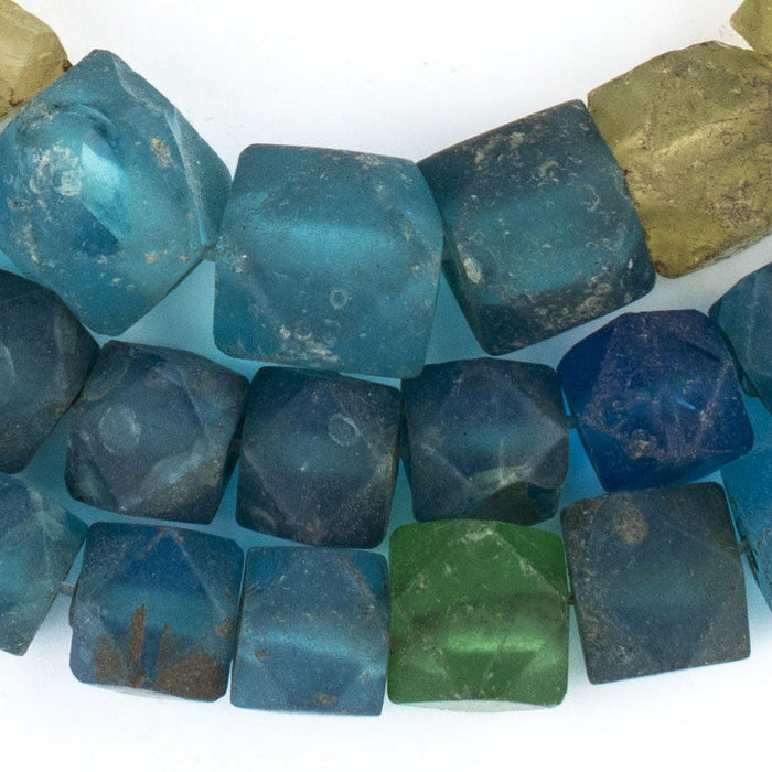 Antique Vaseline Faceted Glass Cube Beads - The Bead Chest