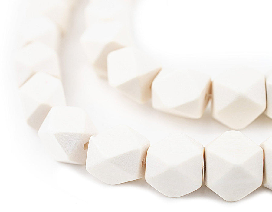 White Diamond Cut Natural Wood Beads (12mm) - The Bead Chest
