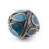 Turquoise-Inlaid Afghan Tribal Silver Bead (20mm)