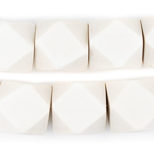 White Diamond Cut Natural Wood Beads (20mm) - The Bead Chest
