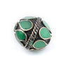 Emerald-Inlaid Afghan Tribal Silver Bead (20mm)