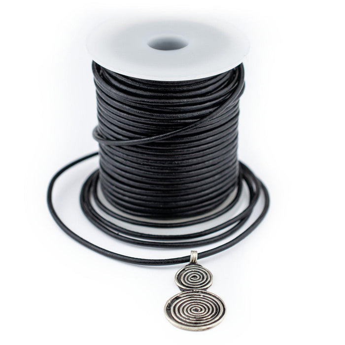 2.0mm Black Round Leather Cord (75ft) - The Bead Chest
