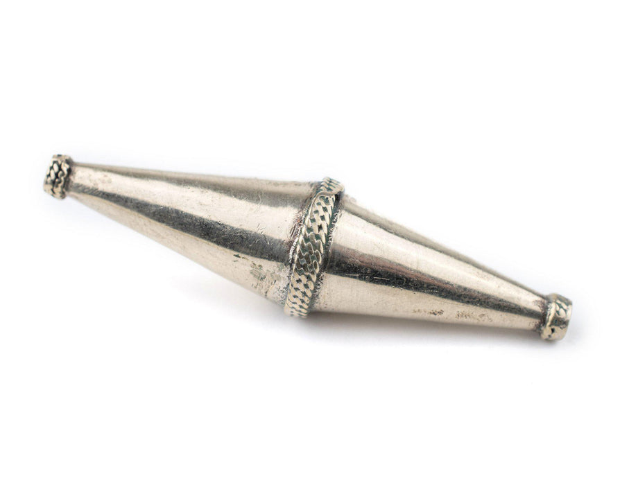 Elongated Afghan Tribal Silver Bead (58x15mm) - The Bead Chest