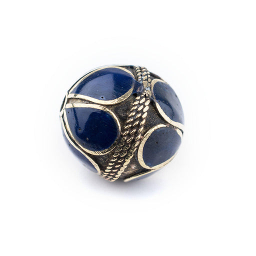 Lapis-Inlaid Afghan Tribal Silver Bead (25mm)
