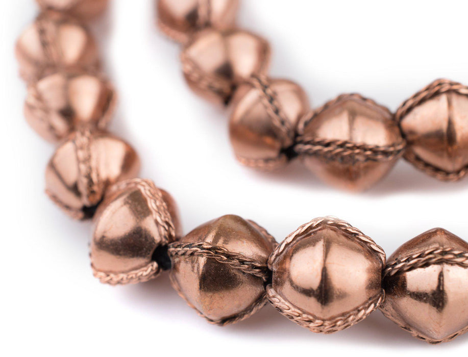 Ethiopian Wired Copper Bicone Beads (15mm) - The Bead Chest