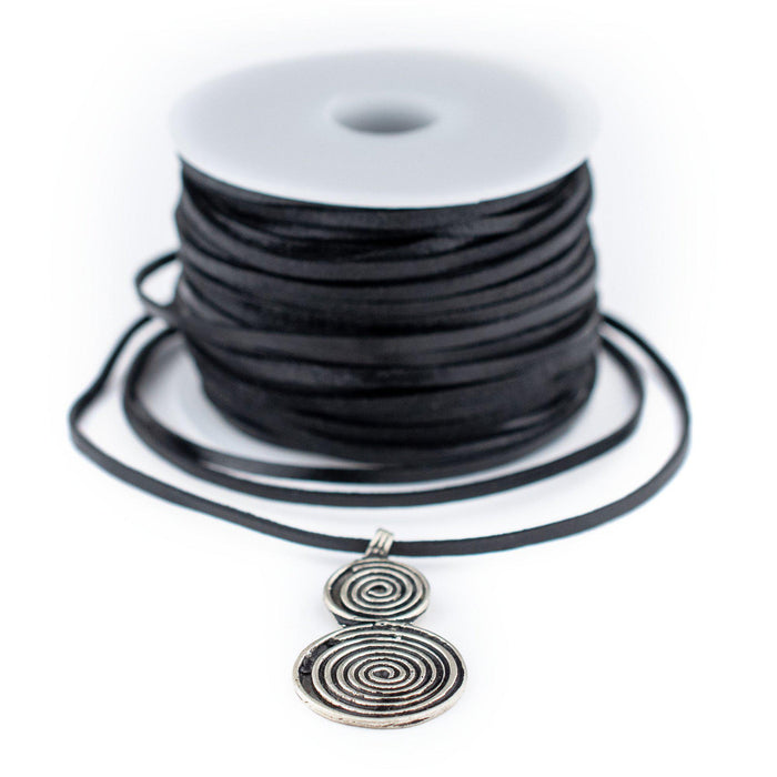 2.0mm Black Flat Leather Cord (75ft) - The Bead Chest