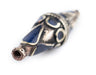 Lapis-Inlaid Elongated Afghan Tribal Silver Bead (60x18mm) - The Bead Chest