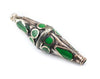 Emerald-Inlaid Elongated Afghan Tribal Silver Bead (56x17mm)