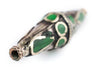 Emerald-Inlaid Elongated Afghan Tribal Silver Bead (56x17mm) - The Bead Chest