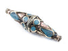 Turquoise-Inlaid Elongated Afghan Tribal Silver Bead (56x17mm)