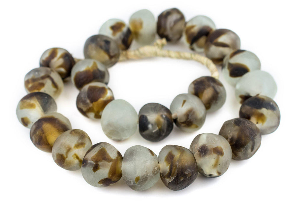 Super Jumbo Brown Swirl Recycled Glass Beads (32mm) - The Bead Chest