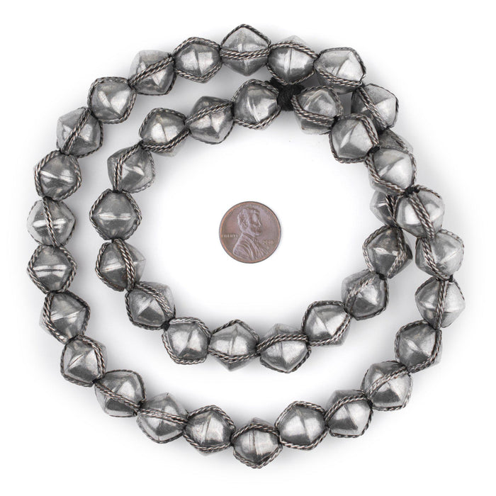 Ethiopian Wired Silver Bicone Beads (15mm) - The Bead Chest