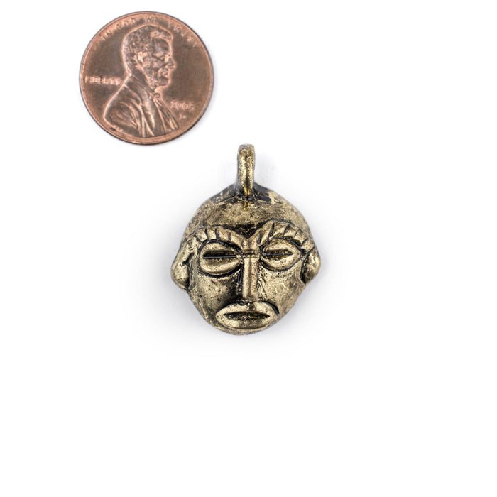 Round African Brass Mask Pendant (21x27mm) - The Bead Chest