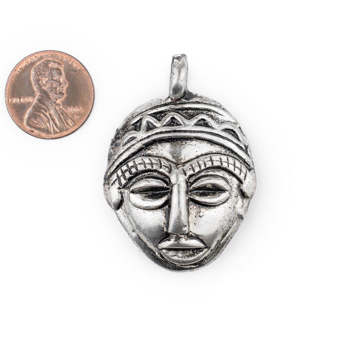 African Silver Mask Pendant (30x45mm) - The Bead Chest