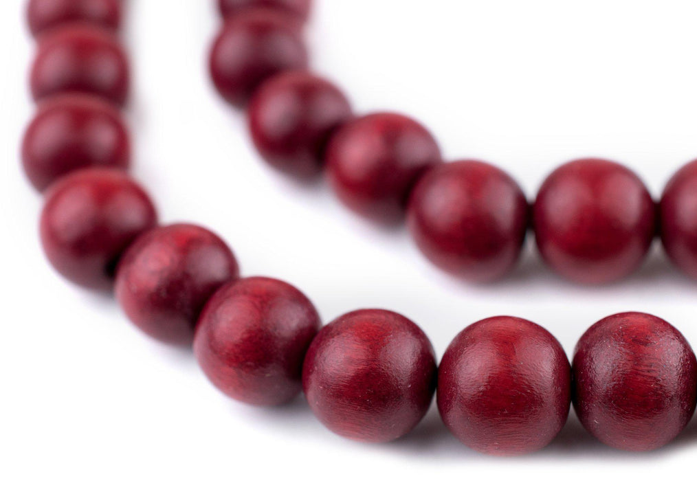 Red Round Natural Wood Beads (12mm) - The Bead Chest