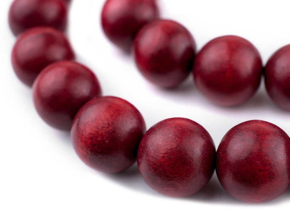 Red Round Natural Wood Beads (20mm) - The Bead Chest
