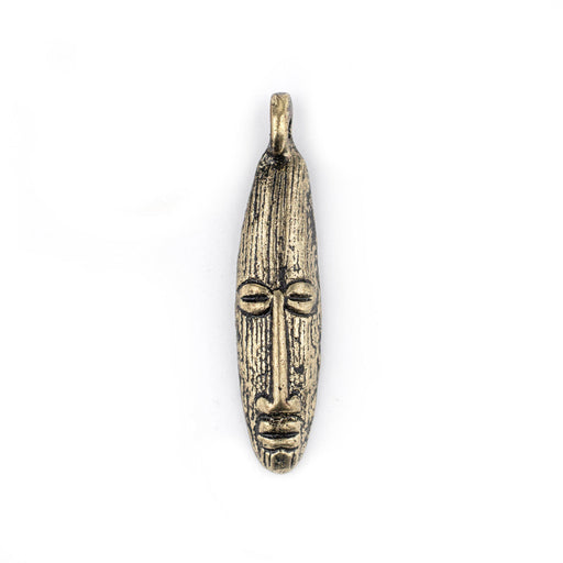 Elongated Mask Brass Pendant from Africa (47x11mm) - The Bead Chest