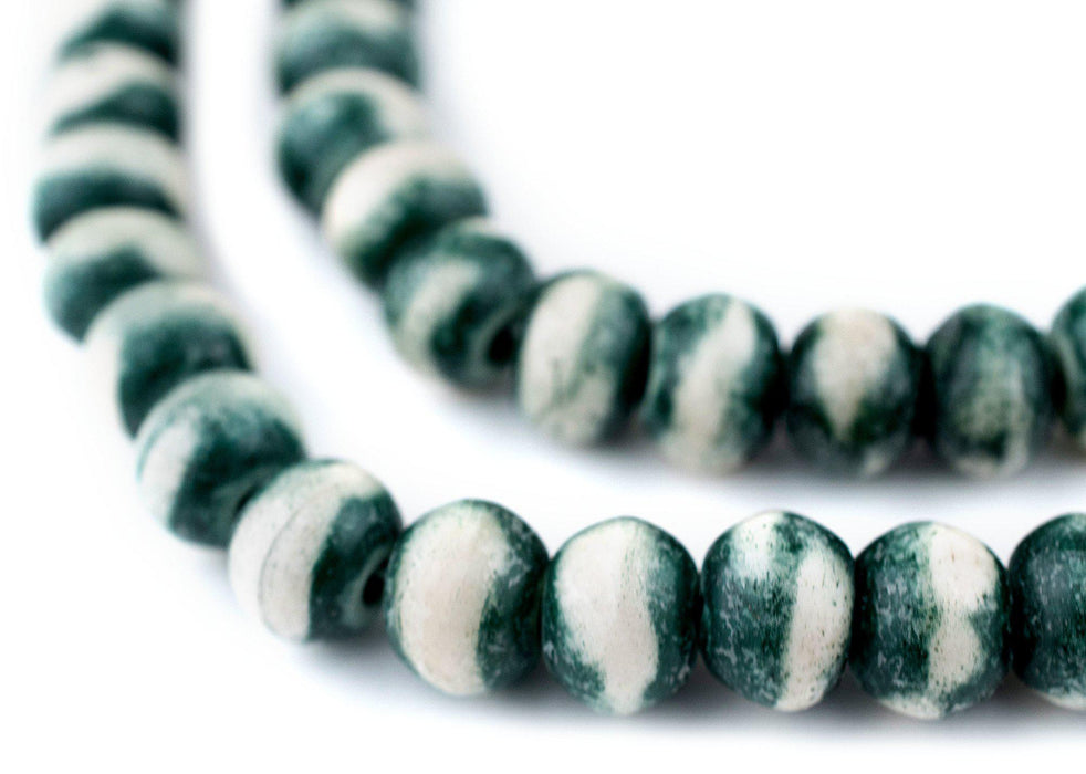 Green Rustic Bone Mala Beads (10mm) - The Bead Chest