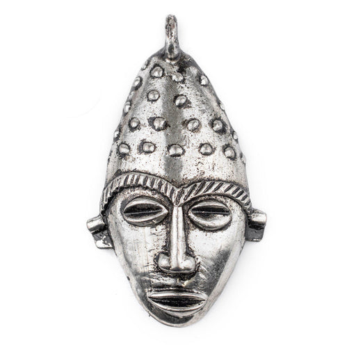 Elongated African Silver Mask Pendant (50x90mm)