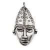 Elongated African Silver Mask Pendant (50x90mm)