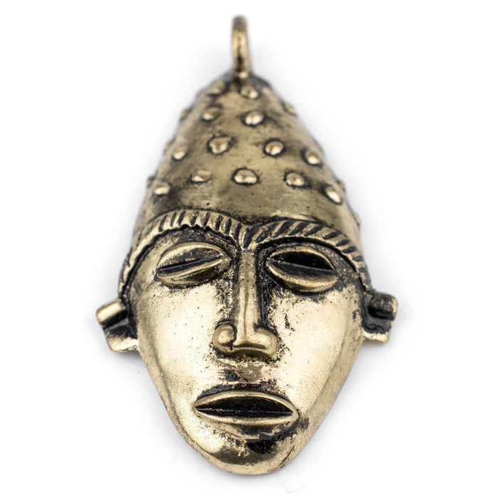 Elongated African Brass Mask Pendant (50x90mm) - The Bead Chest