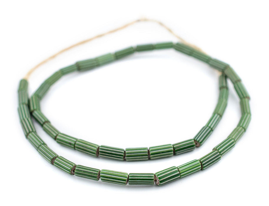 Green Cylindrical Striped Venetian Watermelon Chevron Beads - The Bead Chest