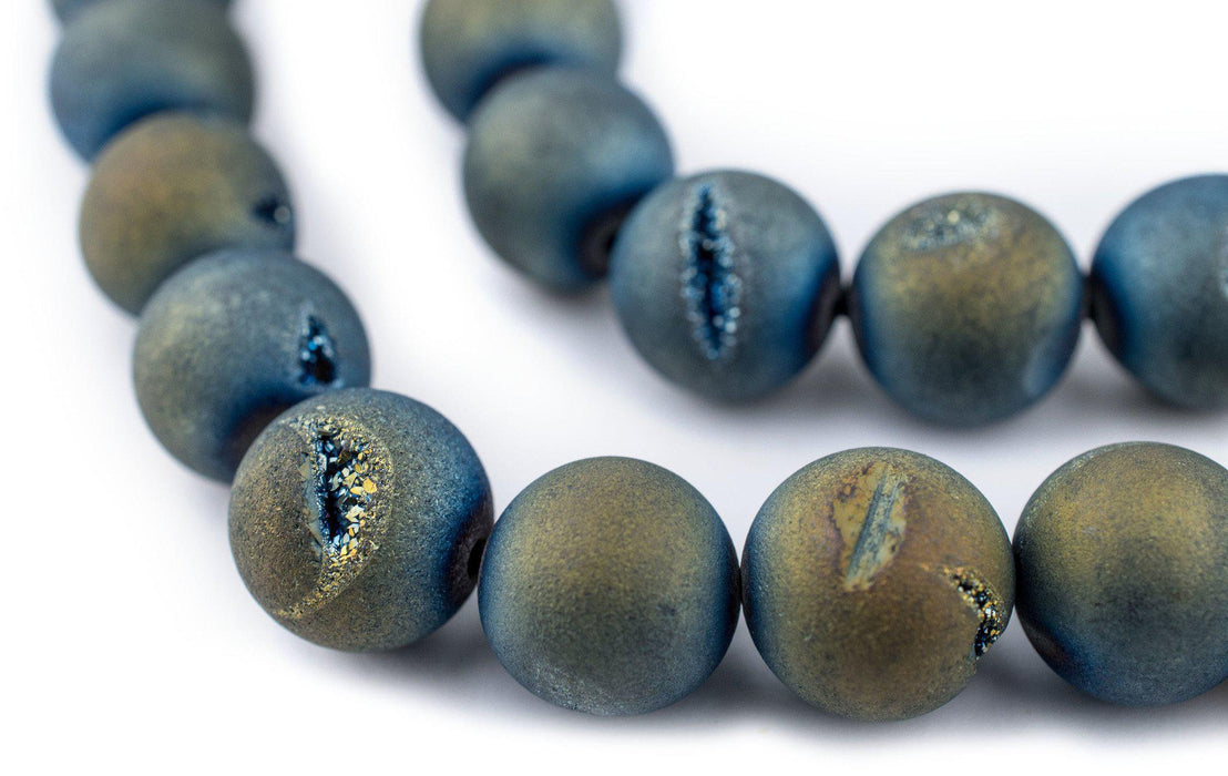 Aqua Round Druzy Agate Beads (14mm) - The Bead Chest