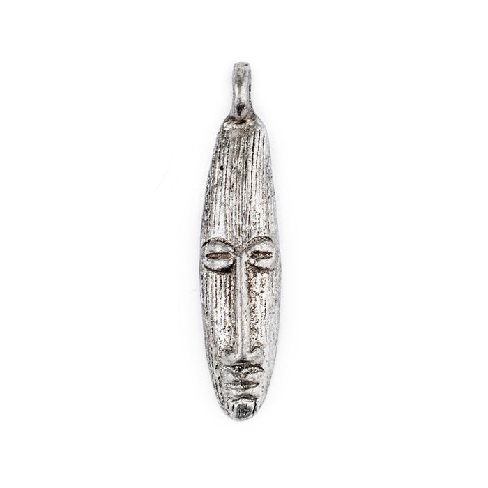 Elongated Silver Mask Pendant from Africa (9x40mm) - The Bead Chest