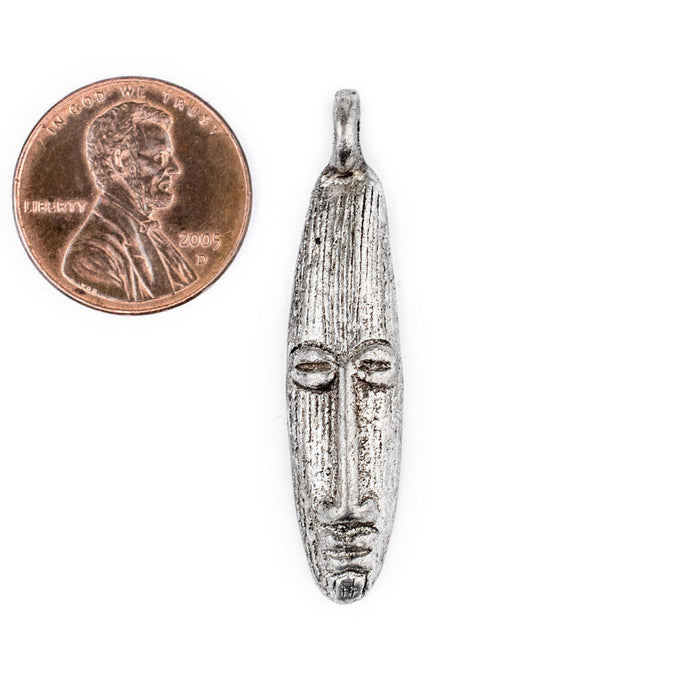 Elongated Silver Mask Pendant from Africa (9x40mm) - The Bead Chest